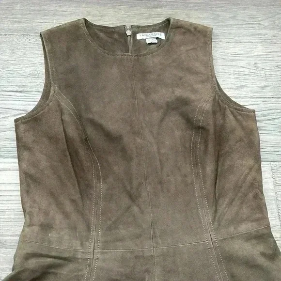Lamarque | Brown Cowgirl 100% Leather Suede Dress with Cutout Designs Size 2 - Picture 5 of 14